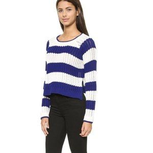 Elizabeth and James Striped Open Knit Sweater Blue